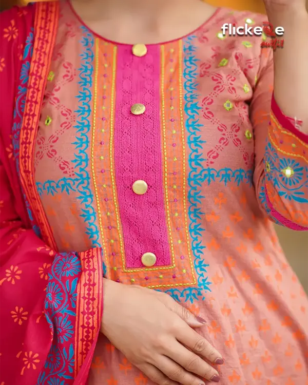 Elegant Peach & Pink Embroidered Pakistani Style 3 Piece Dress Set for Women | Flickere outfit