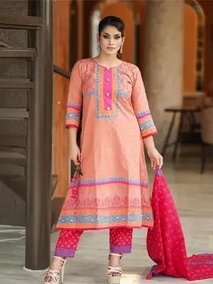 Elegant Peach & Pink Embroidered Pakistani Style 3 Piece Dress Set for Women | Flickere outfit