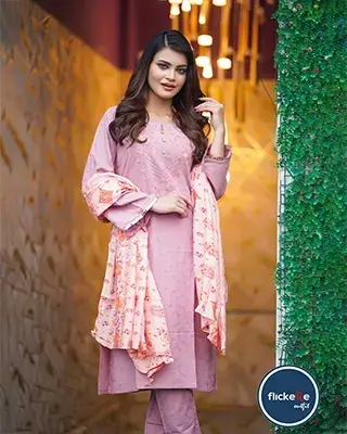Elegant Peach Embroidered Suit with Multi-Color Organza Dupatta-FLK-02